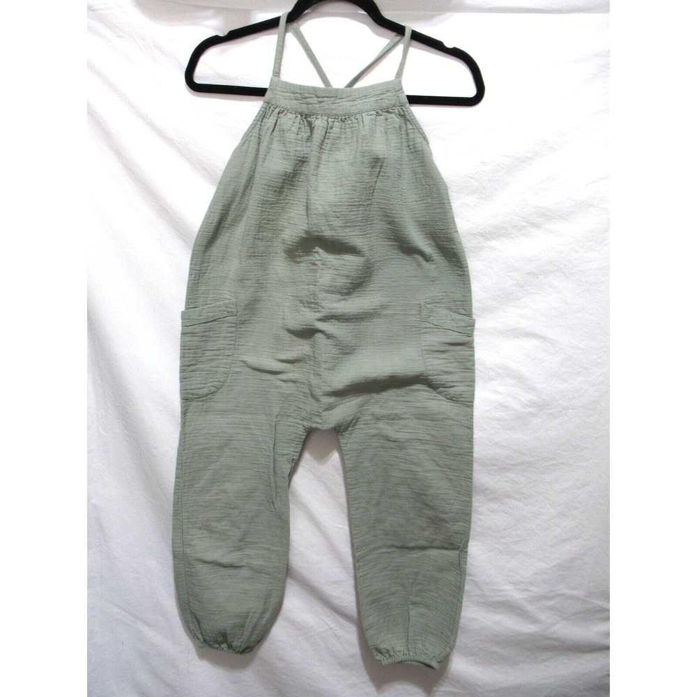 Open Edit Youth Girl's 8 Green Soft Cotton Slouchy Relaxed Sleeveless Romper
